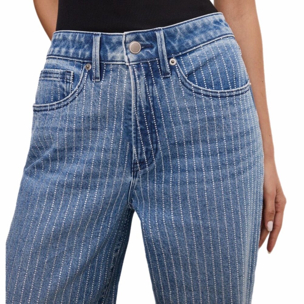 Good American Blue Pinstripe Wide-Leg Jeans - Picture 2 of 4